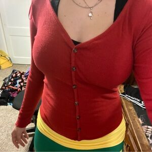 Red Button-Up Cardigan